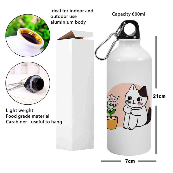 Flowerpot with Cat: Printed Sipper Bottle | 600ml