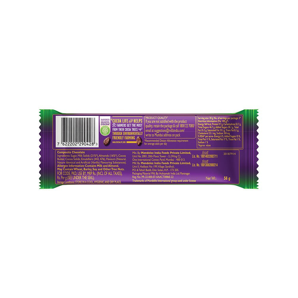 Cadbury Dairy Milk Silk Roast Almond Flavoured Chocolate Bar 58 g - Pack of 2 : 2 x 58 g