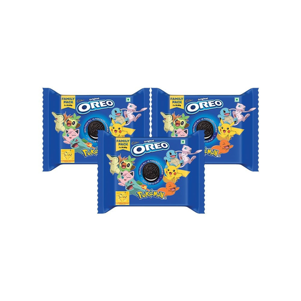 Cadbury Oreo Pokemon Vanilla Sandwich Cream Biscuits Family Pack - Pack of 3 : 3 x 288.75 g