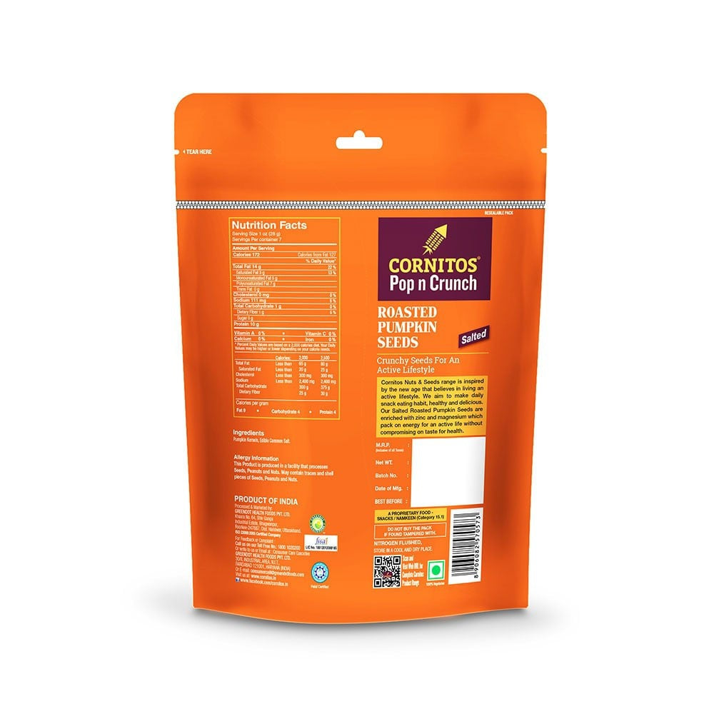 Cornitos Pop n Crunch Roasted Salted Pumpkin Seeds : 200 g