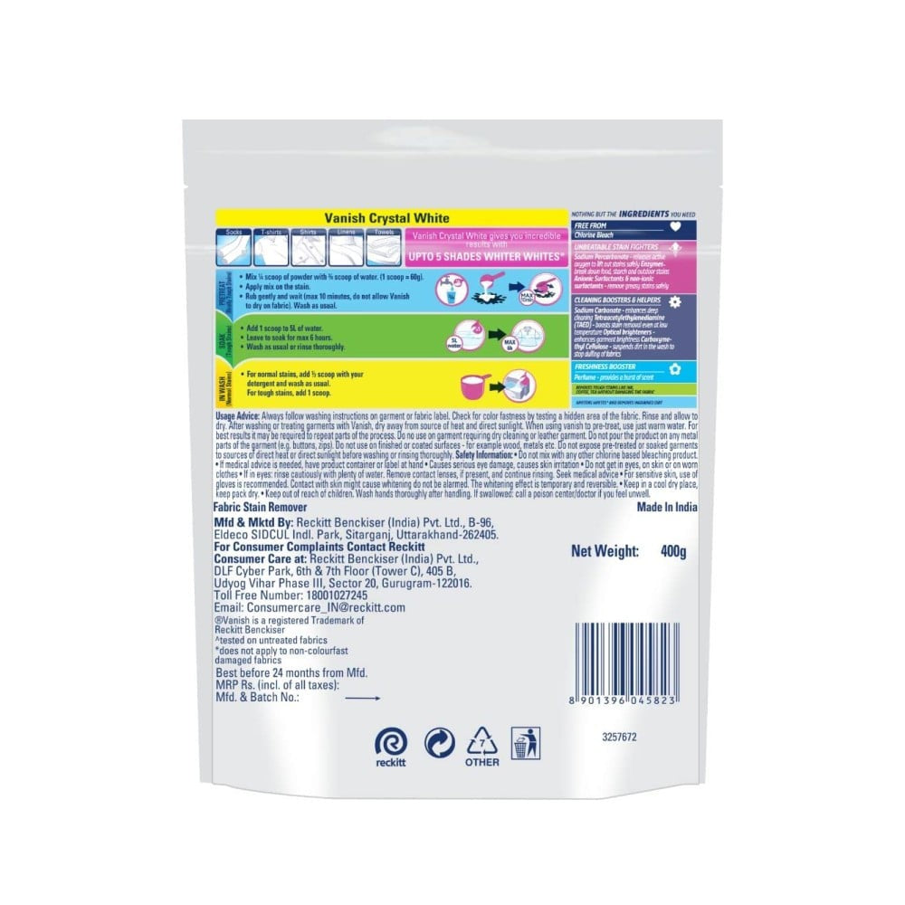 Vanish Oxi-Action White Chlorine Bleach Fabric Whitener : 400 g