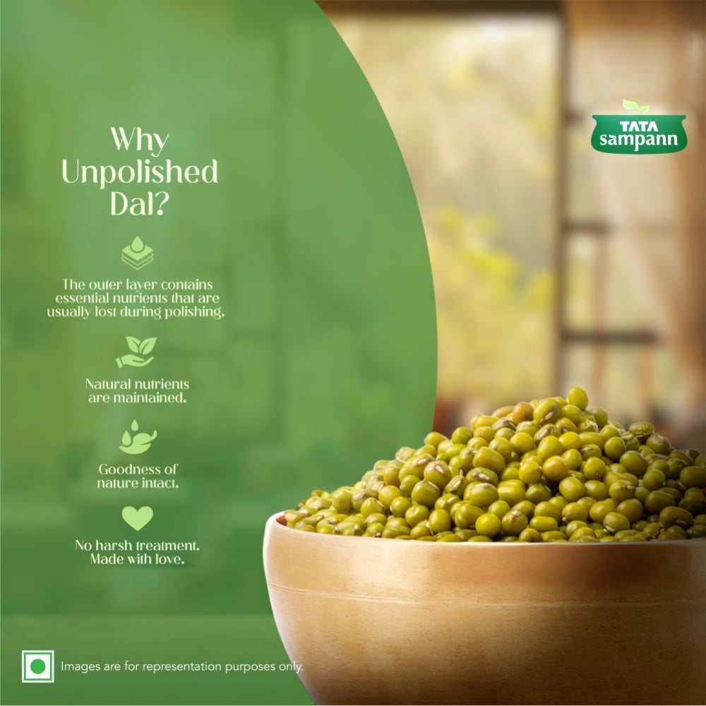 Tata Sampann Unpolished Green Moong (Sabut) Whole Dal : 500 g