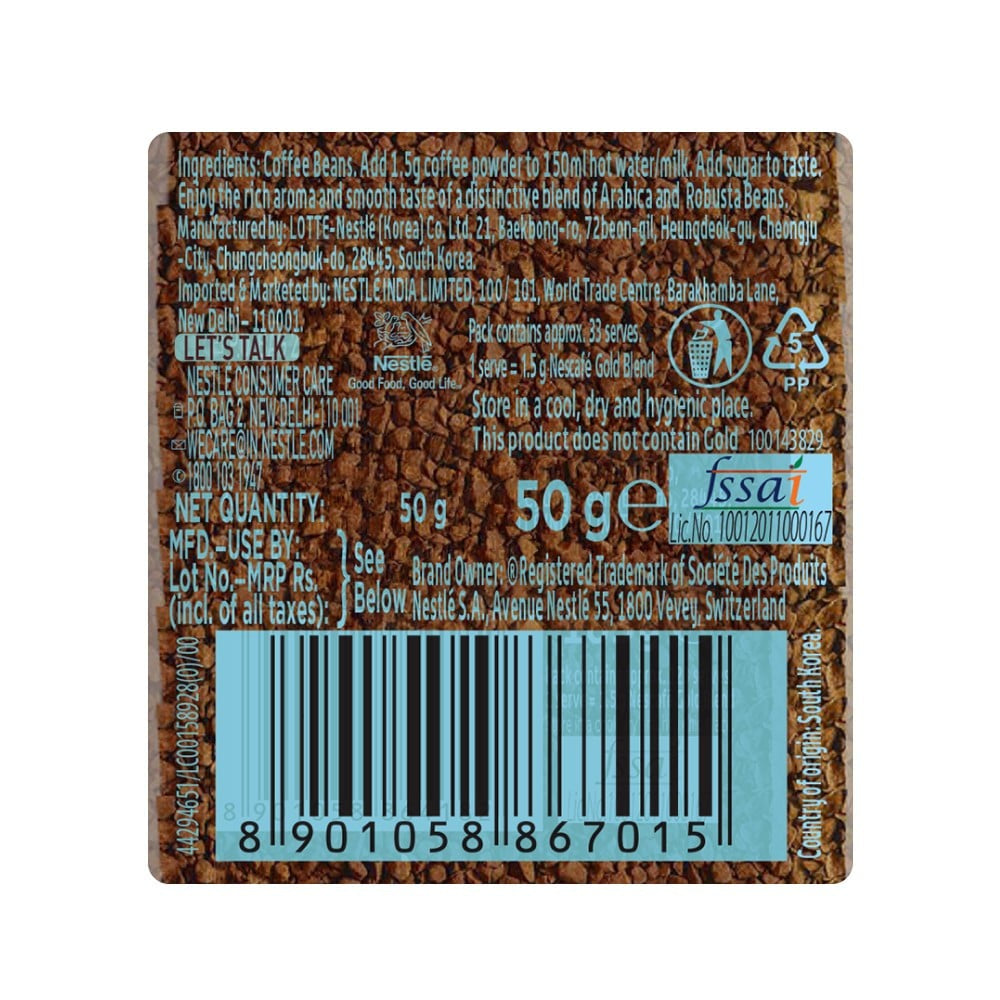 Nescafe Gold Blend Premium Freeze Dried Instant Coffee : 50 g