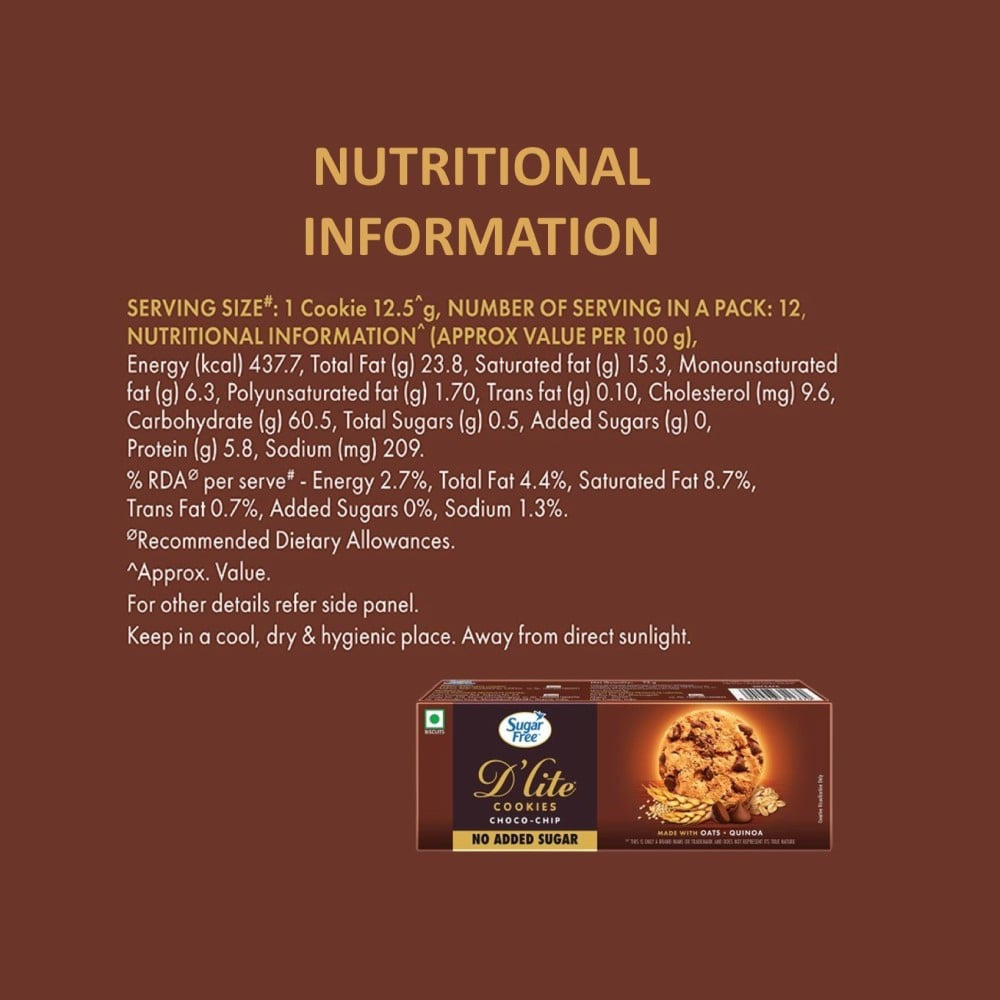 Sugar Free D'Lite Choco Chip Cookies : 75 g