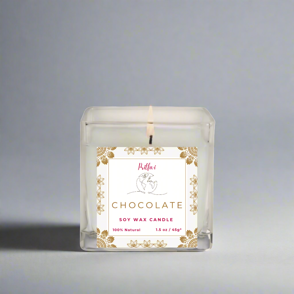 Prithvi Handmade Soy Wax Candle with "Chocolate" Fragrance (45g/1.5oz, 8-10 Hours Burn Time)