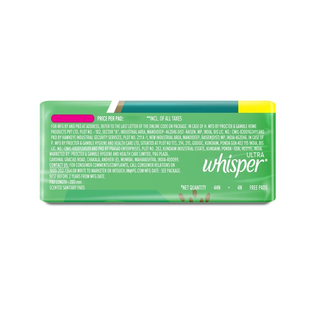 Whisper Ultra Upto No Gap No Leaks Sanitary Pads (XL, 44 pieces)