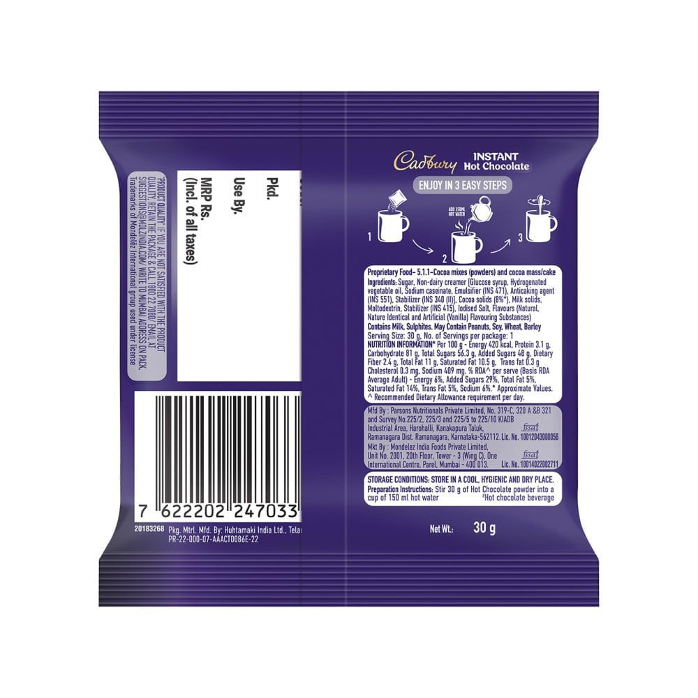 Cadbury Instant Hot Chocolate Mix : 30 g