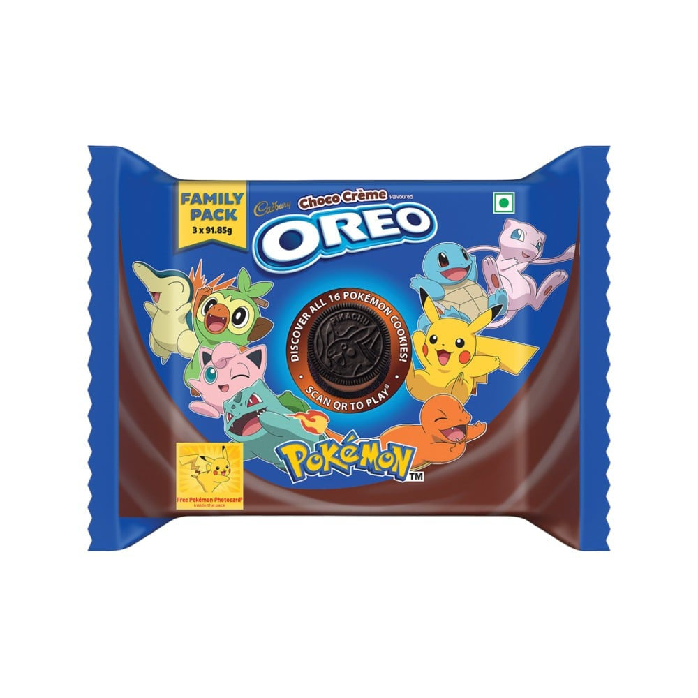 Cadbury Oreo Pokemon Chocolate Flavour Creme Sandwich Cream Biscuits Family Pack : 288.75 g