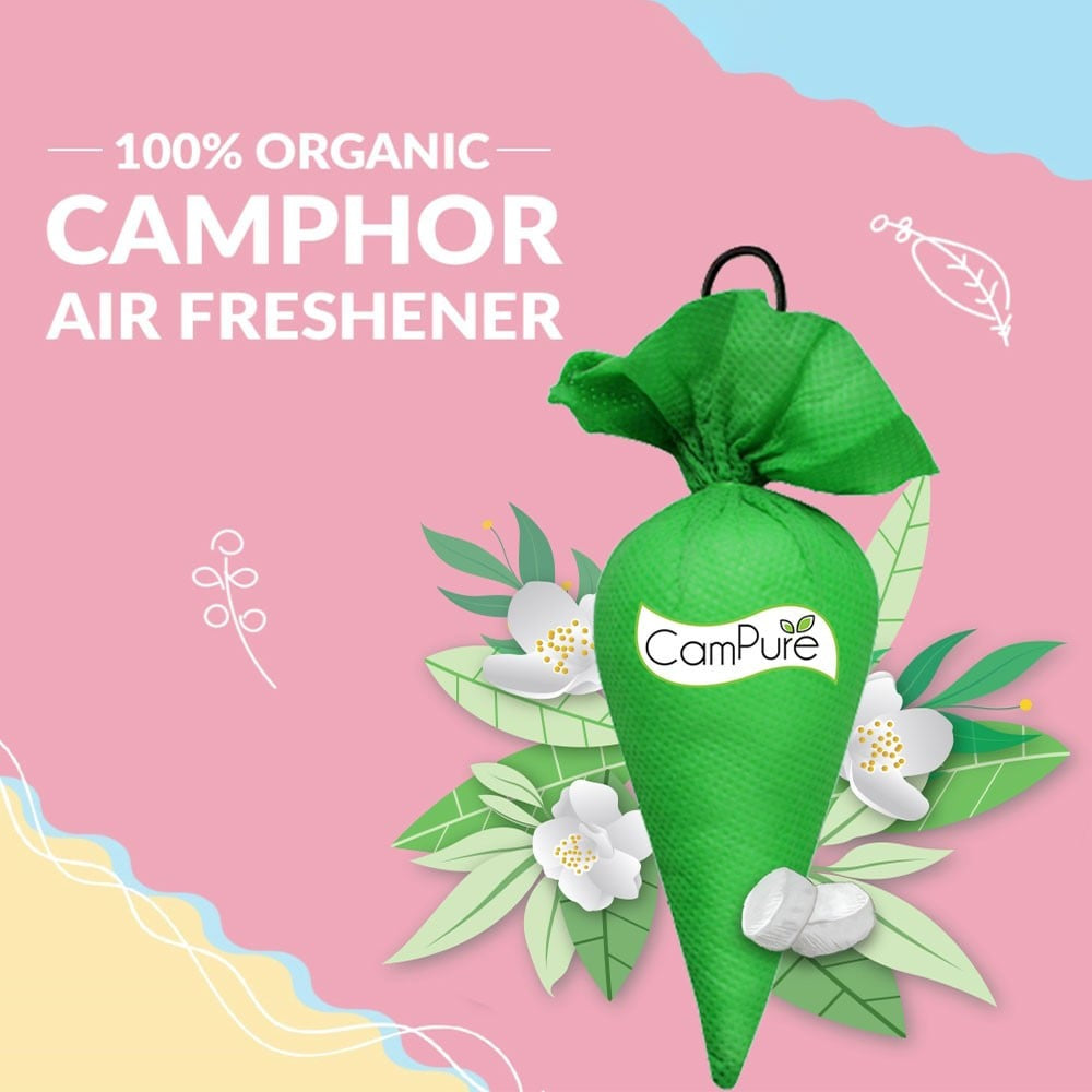 CamPure 100% Organic Camphor Car Freshener Cone - Jasmine : 60 g