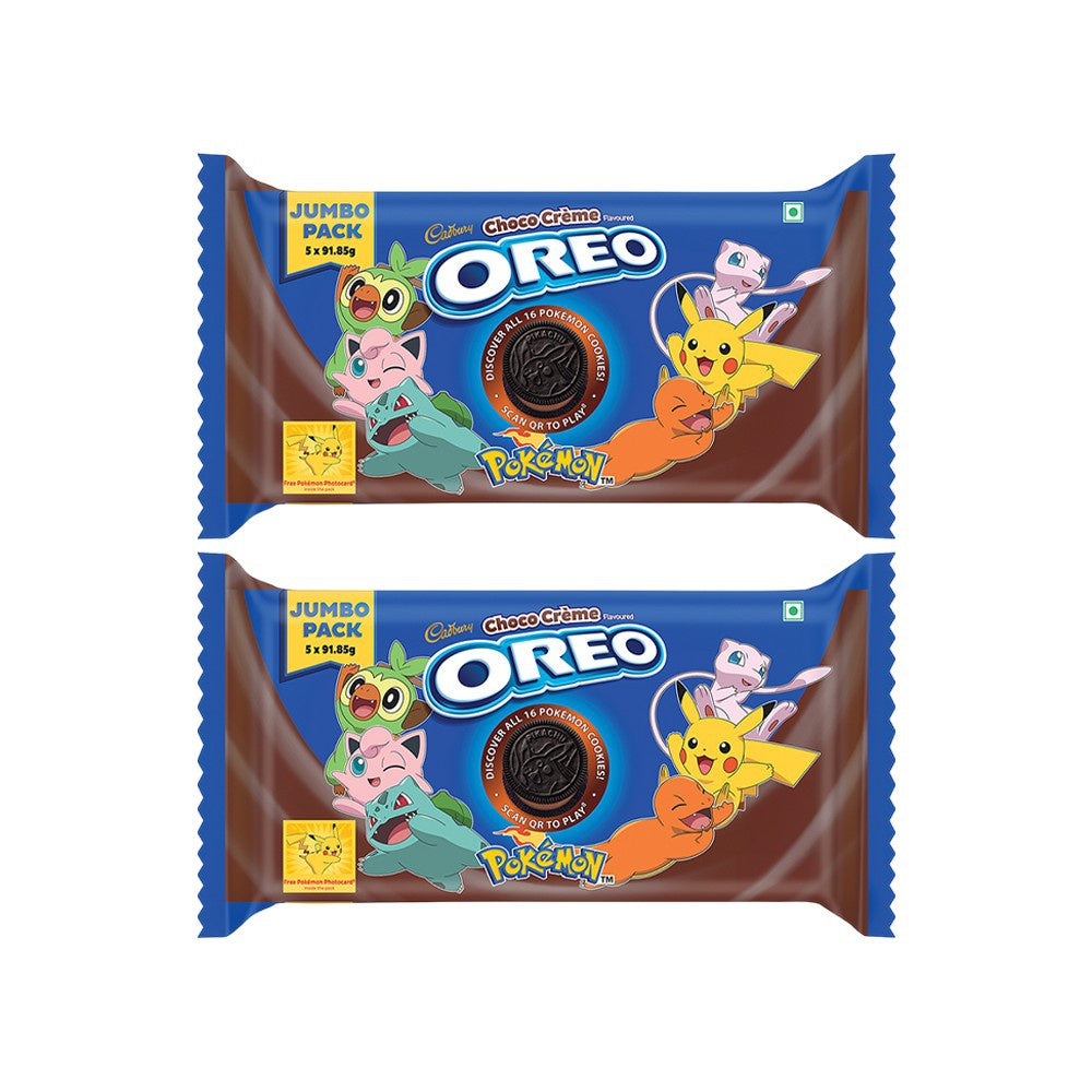 Cadbury Oreo Pokemon Chocolate Flavour Sandwich Cream Biscuits - Pack of 2 : 2 x 481.25 g