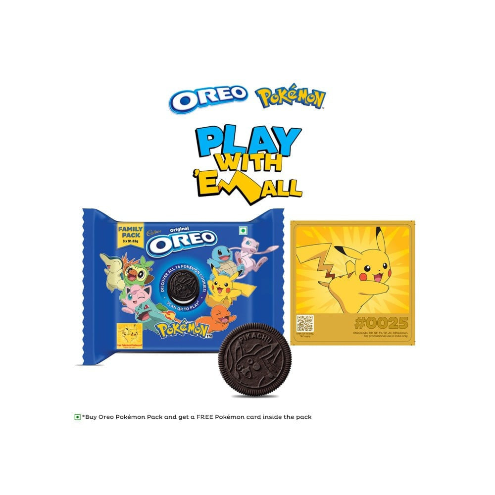 Cadbury Oreo Pokemon Vanilla Sandwich Cream Biscuits Family Pack : 288.75 g