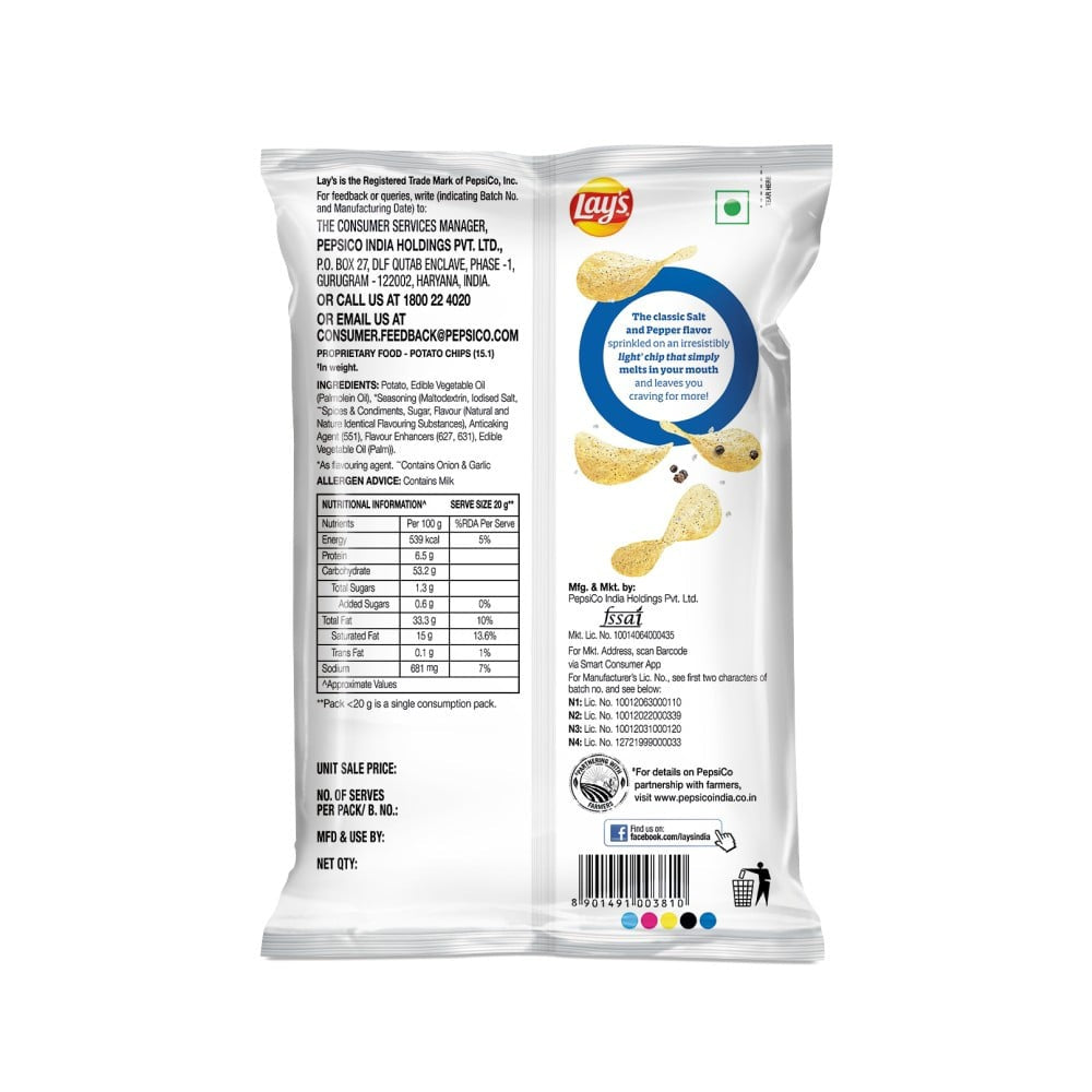 Lay's Wafer Potato Chips (Salt & Pepper) : 82 g