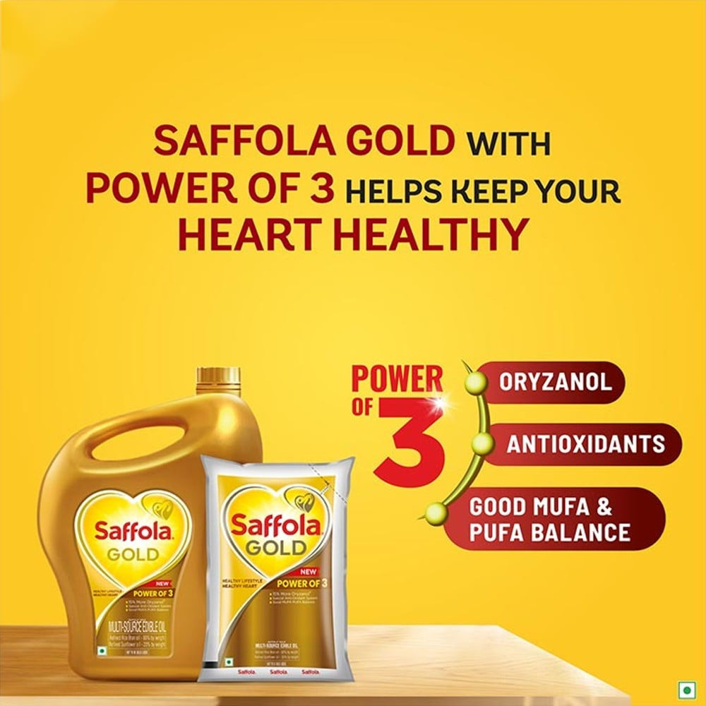 Saffola Gold Power of 3 Refined Blended Cooking Oil : 2 ltr