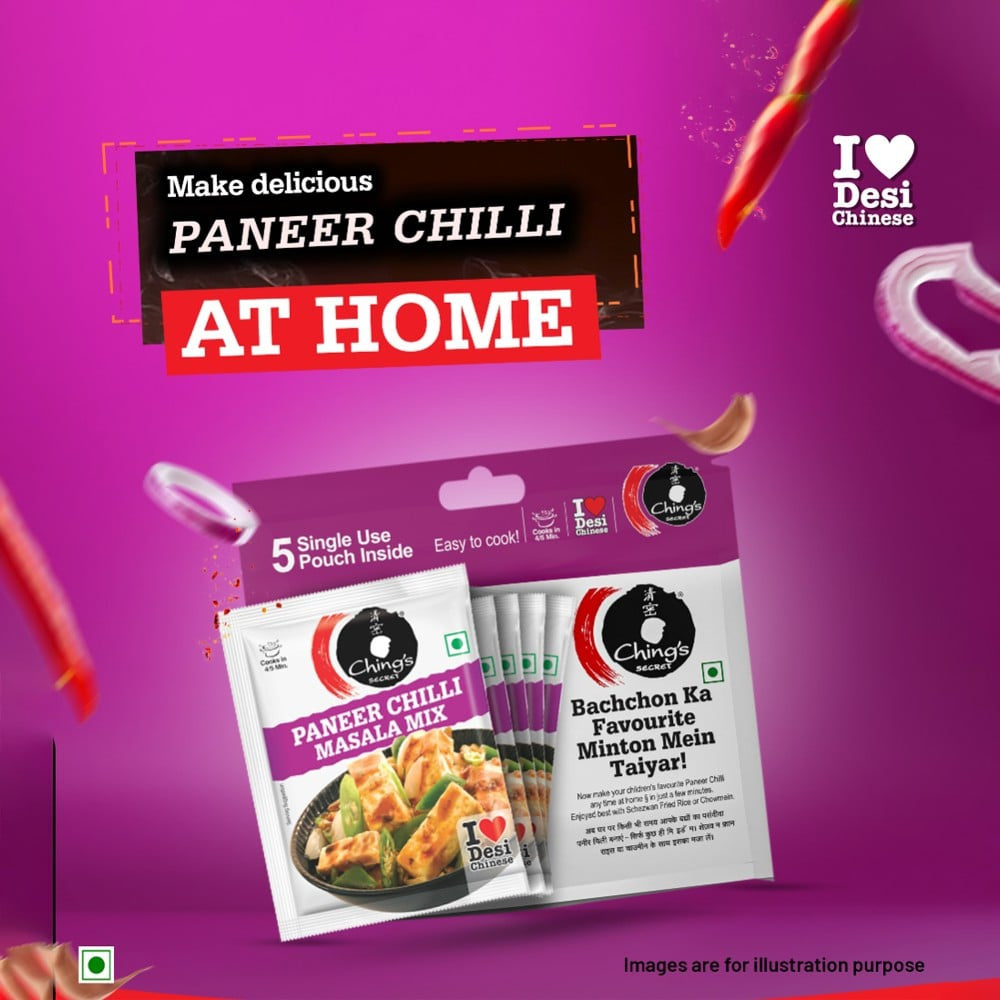 Ching's Secret Paneer Chilli Masala Instant Mix - 5 Single Use Pouches : 5 x 20 g