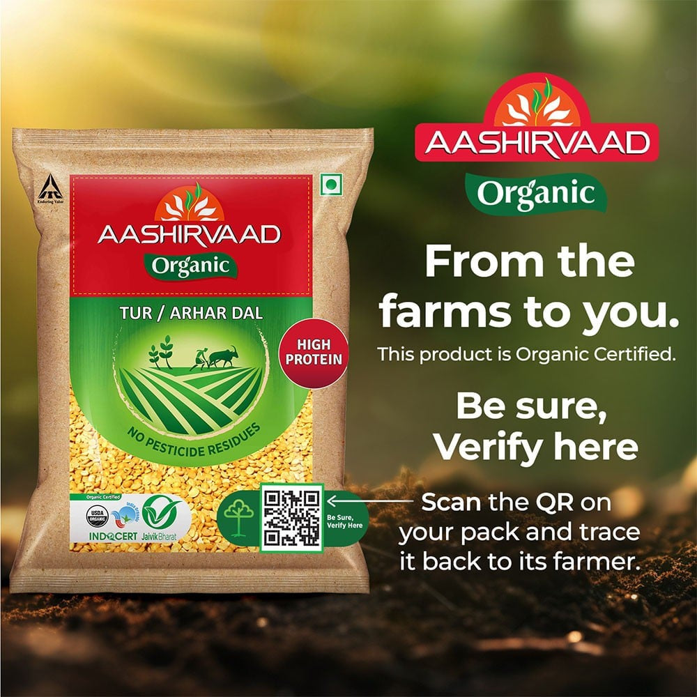 Aashirvaad 100% Organic Arhar Dal /Tur Dal : 1 kg