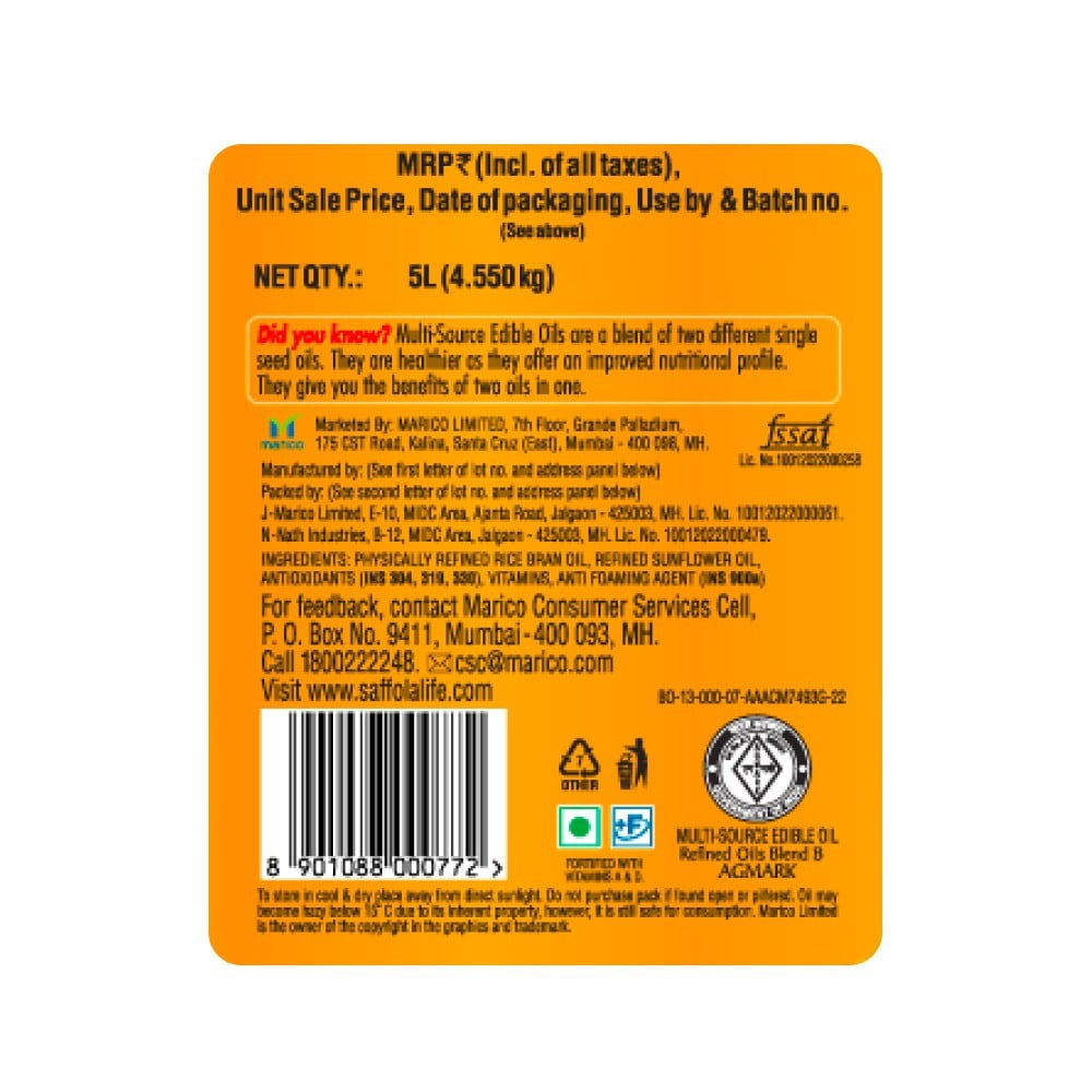 Saffola Total Pro Heart Conscious Edible Oil : 5 ltr