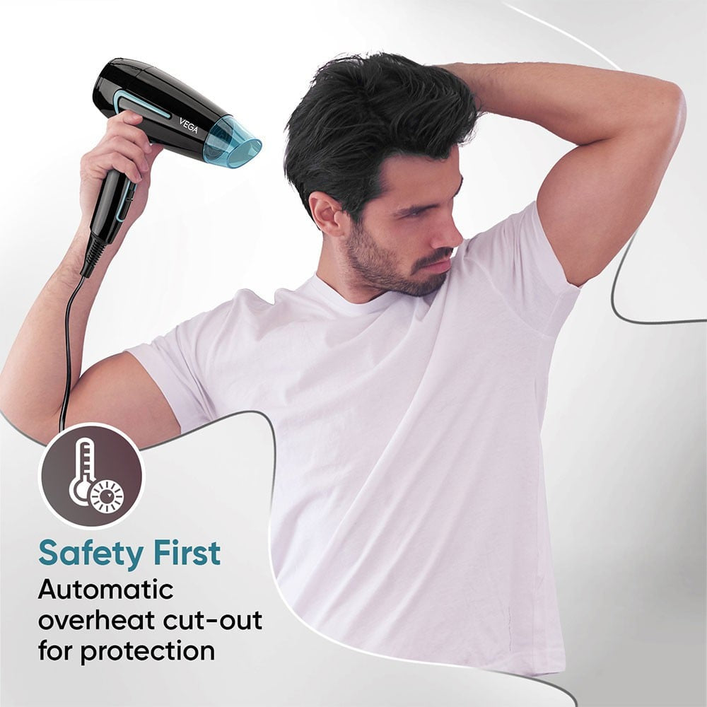 Vega U Style Foldable Hair Dryer, VHDH-24 (Black, 1600W) : 1 unit