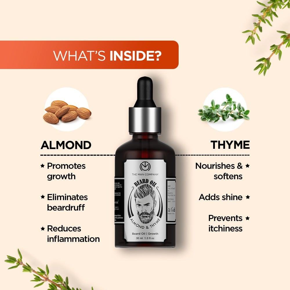 The Man Company Almond & Thyme Growth Beard Oil : 30 ml