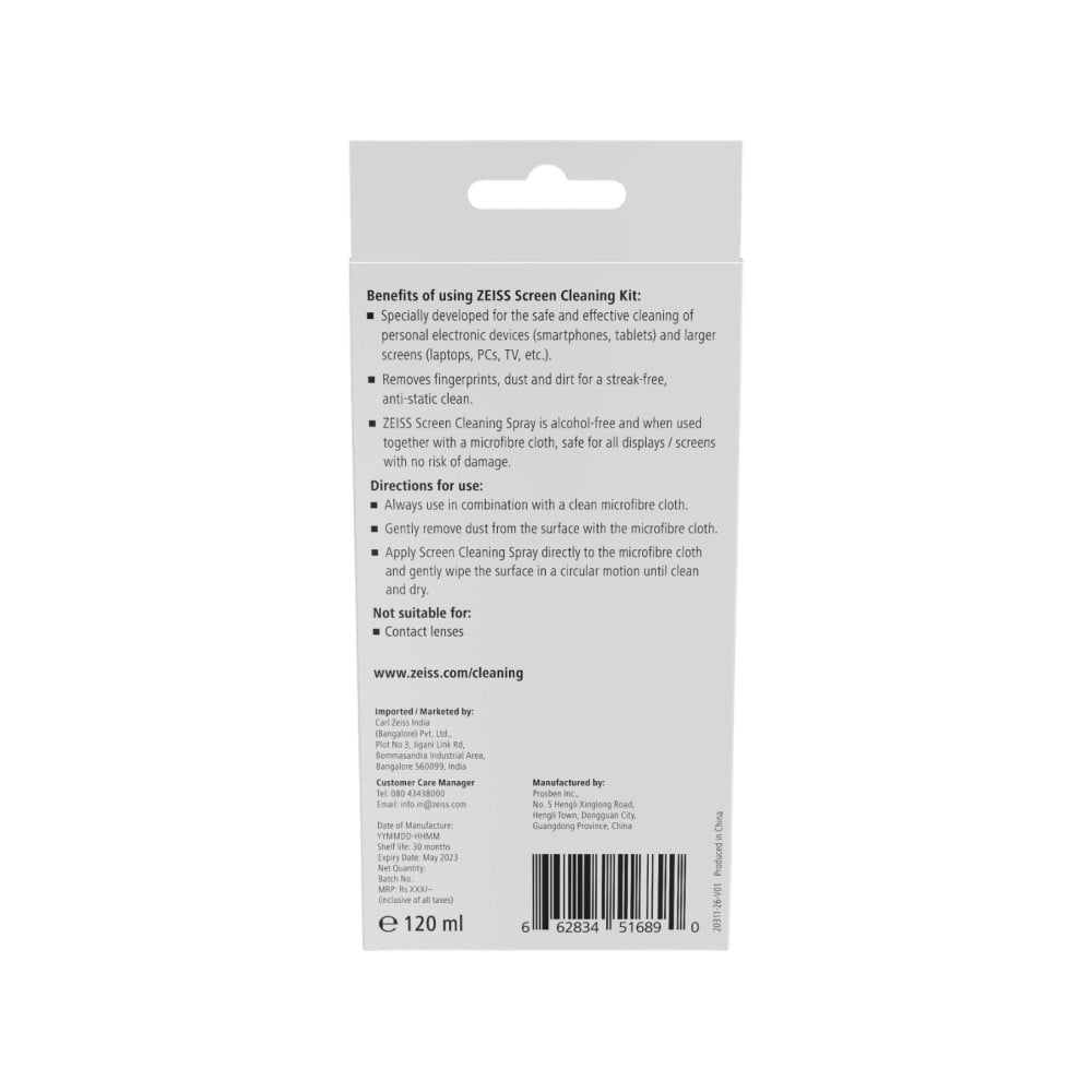 ZEISS Screen Cleaning Kit (Transparent) : 120 ml