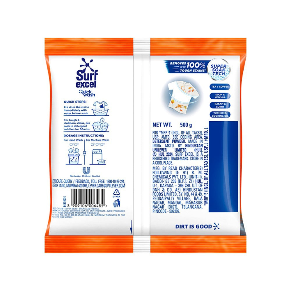 Surf Excel Quick Wash Detergent Powder : 500 g