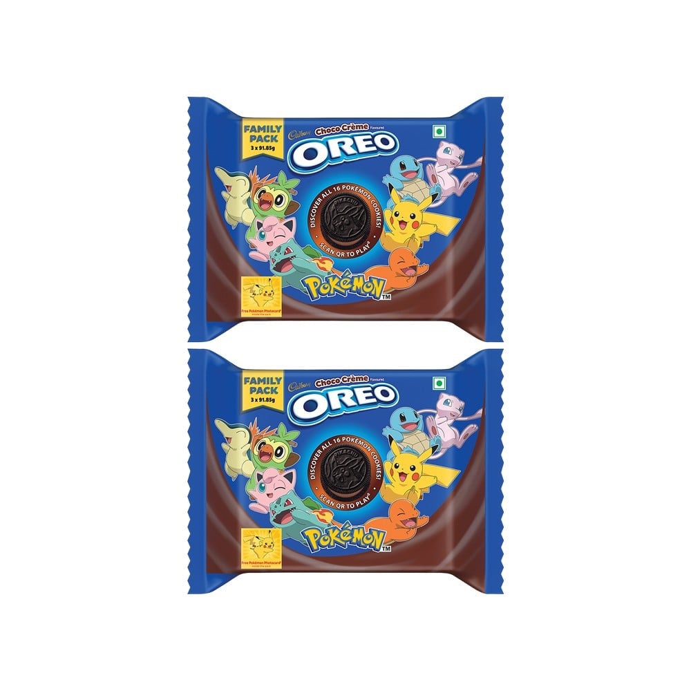 Cadbury Oreo Pokemon Chocolate Flavour Creme Sandwich Cream Biscuits Family Pack - Pack of 2 : 2 x 288.75 g