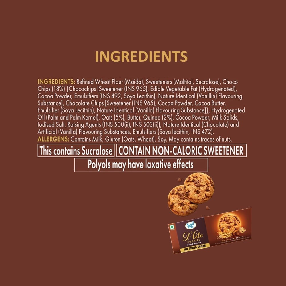 Sugar Free D'Lite Choco Chip Cookies : 75 g