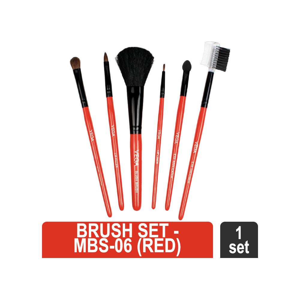 Vega Makeup Brush Set (Red) : 6 pieces