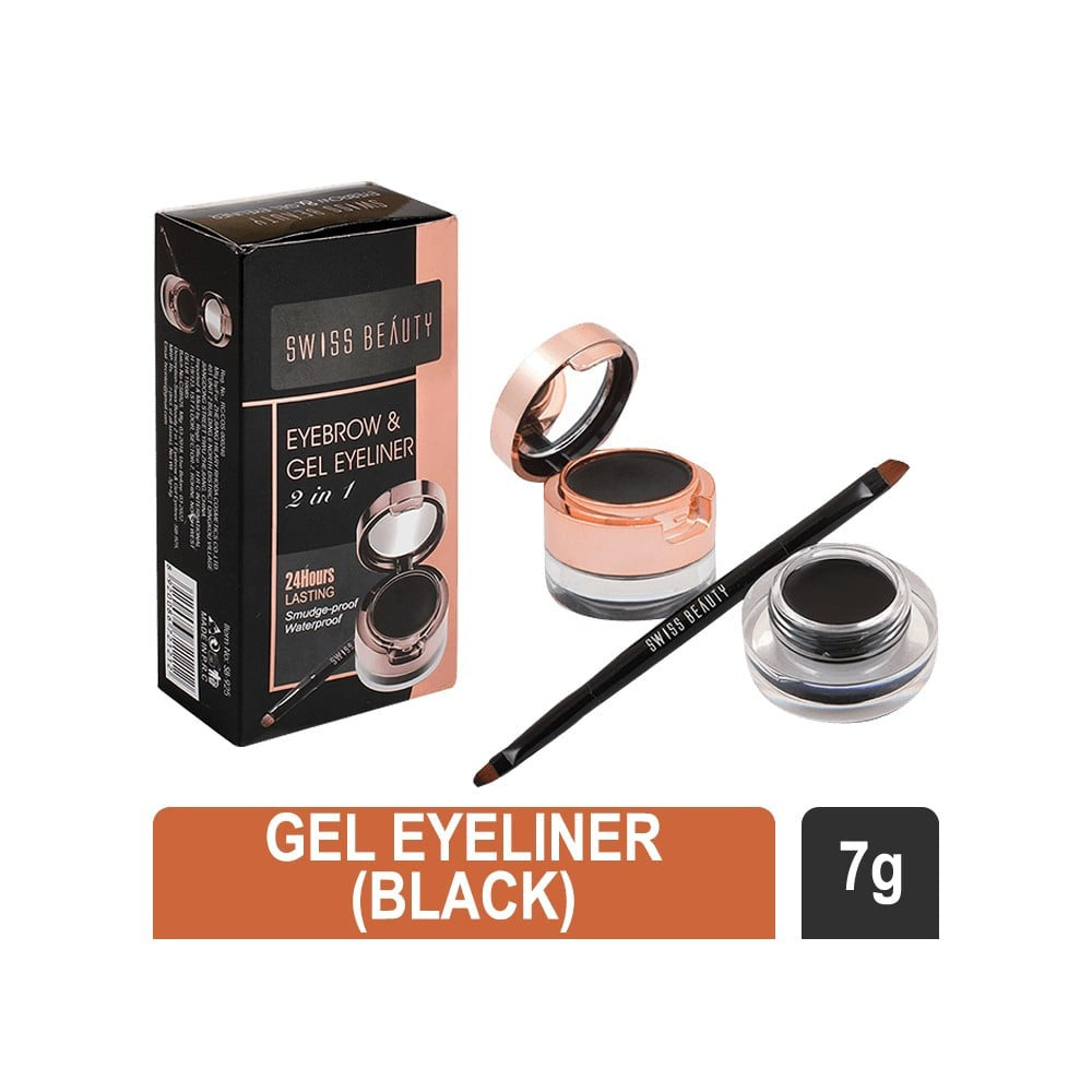 Swiss Beauty 2 In 1 Eyebrow & Gel Eyeliner (Black) : 7 g