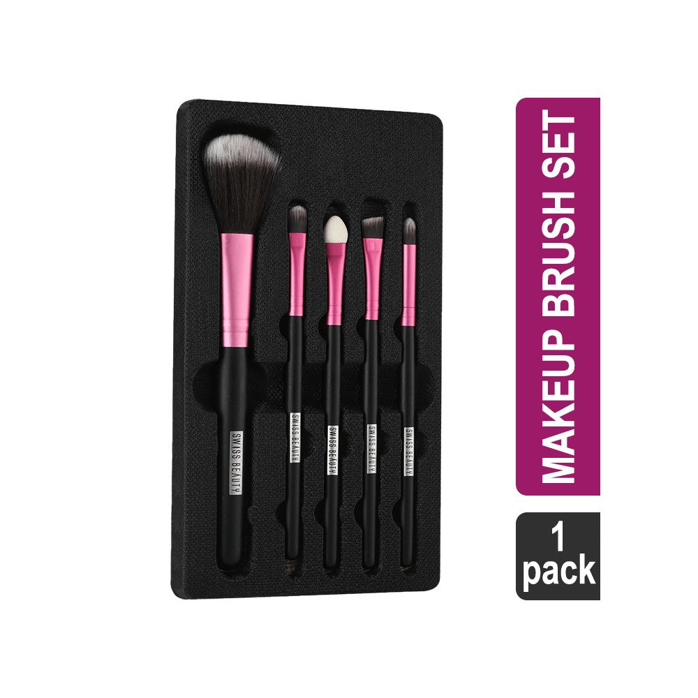 Swiss Beauty Makeup Brush Set (Pink) : 1 pack (5 pieces)