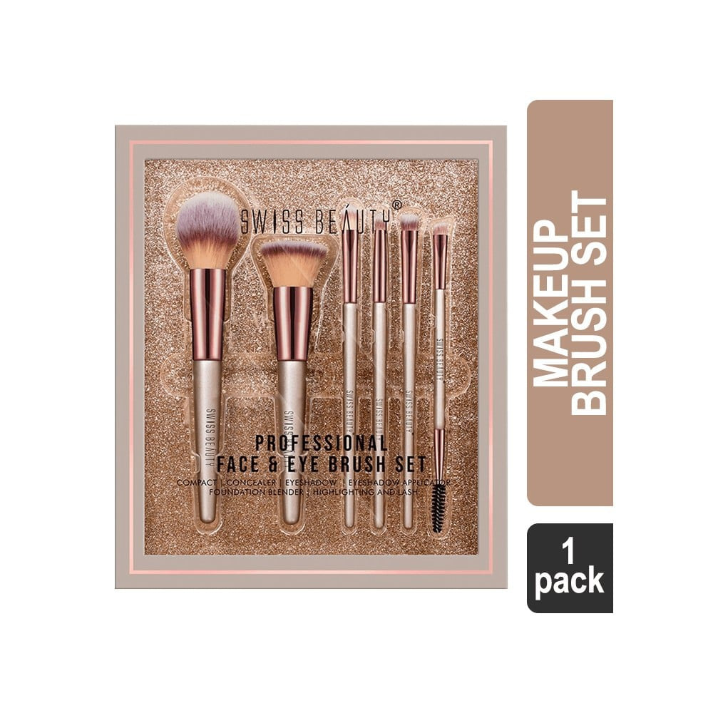 Swiss Beauty Professional Face & Eye Makeup Brush Set : 1 pack (6 pieces)