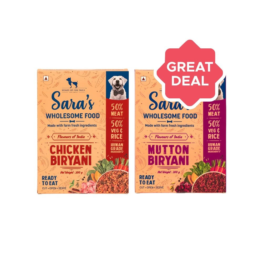 HUFT Sara's Wholesome Food Chicken Biryani Dog Food + Sara's Wholesome Food Mutton Biryani Dog Food Combo : 300 g + 300 g