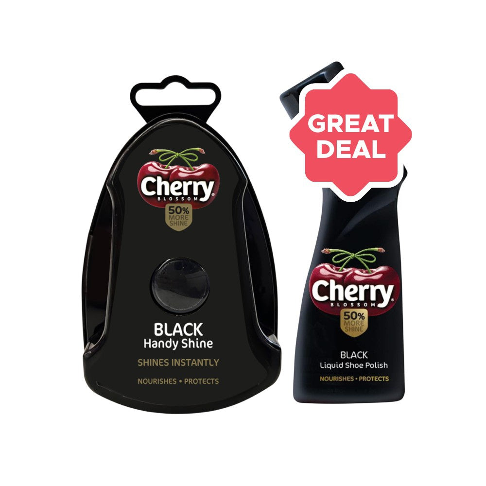 Cherry Blossom Black Handy Shoe Shiner + Black Liquid Shoe Polish Combo : 75 ml + 1 unit