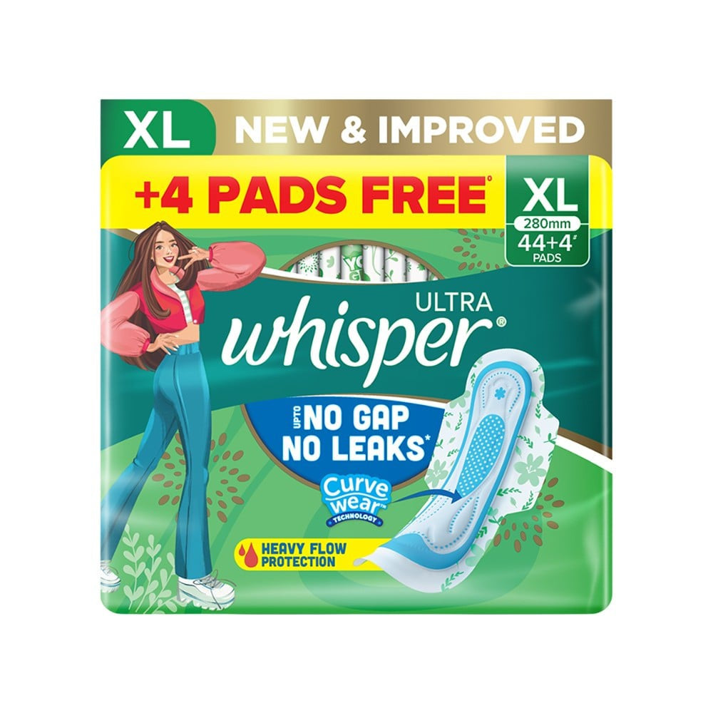 Whisper Ultra Upto No Gap No Leaks Sanitary Pads (XL, 44 pieces)