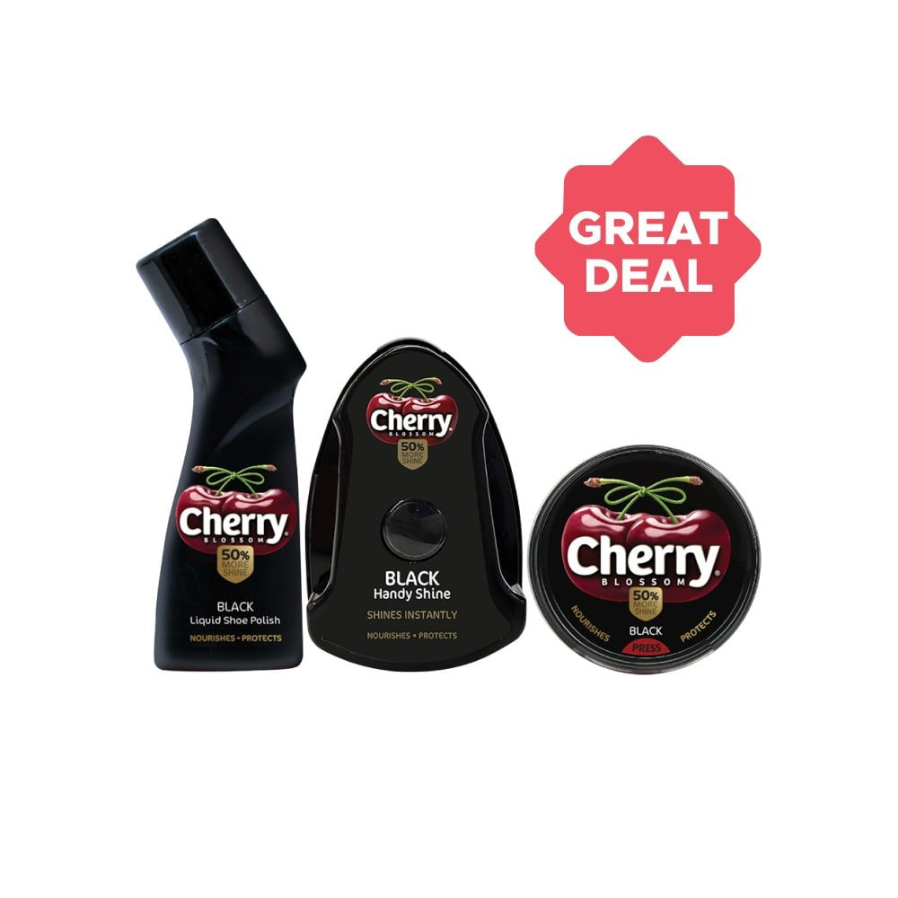 Cherry Blossom Black Liquid Shoe Polish + Black Handy Shoe Shiner + Black Wax Shoe Polish Combo : 75 ml + 1 unit + 40 g