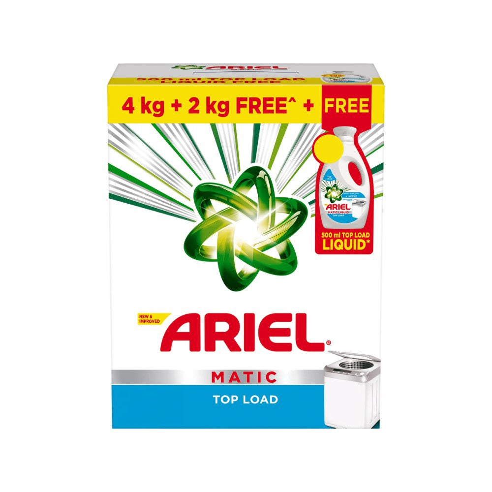 Ariel Matic Top Load Detergent Powder - Free 500 ml Liquid Detergent Inside : 6 kg + 500 ml