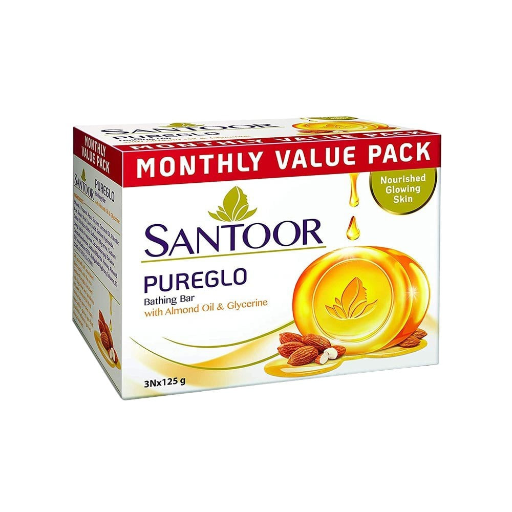 Santoor PureGlo Glycerine Soap - Buy 2 Get 1 Free : 3 x 125 g