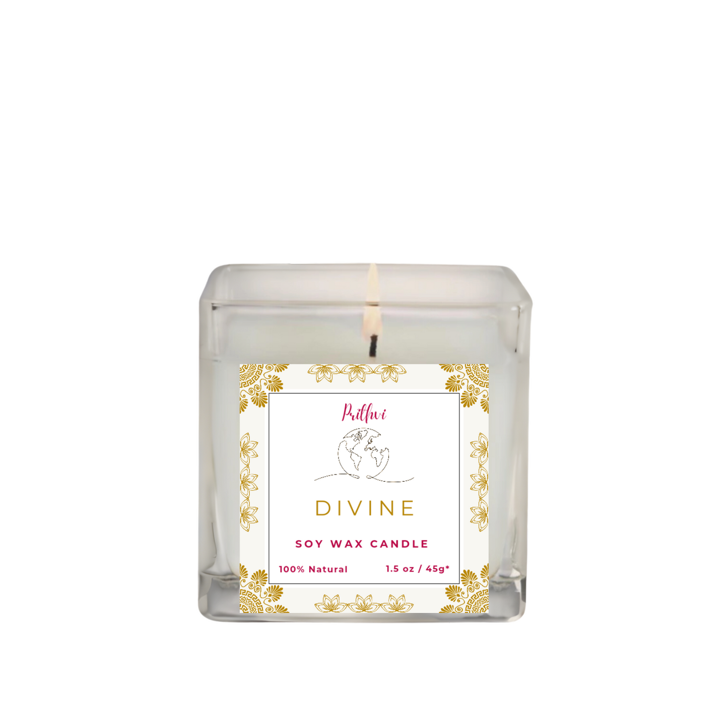 Prithvi Handmade Soy Wax Candle with "Divine" Fragrance (45g/1.5oz, 8-10 Hours Burn Time)