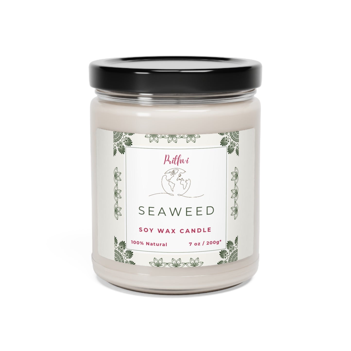 Prithvi Handmade Soy Wax Candle with "Seaweed" Fragrance (200g/7oz, 40 Hours Burn Time)