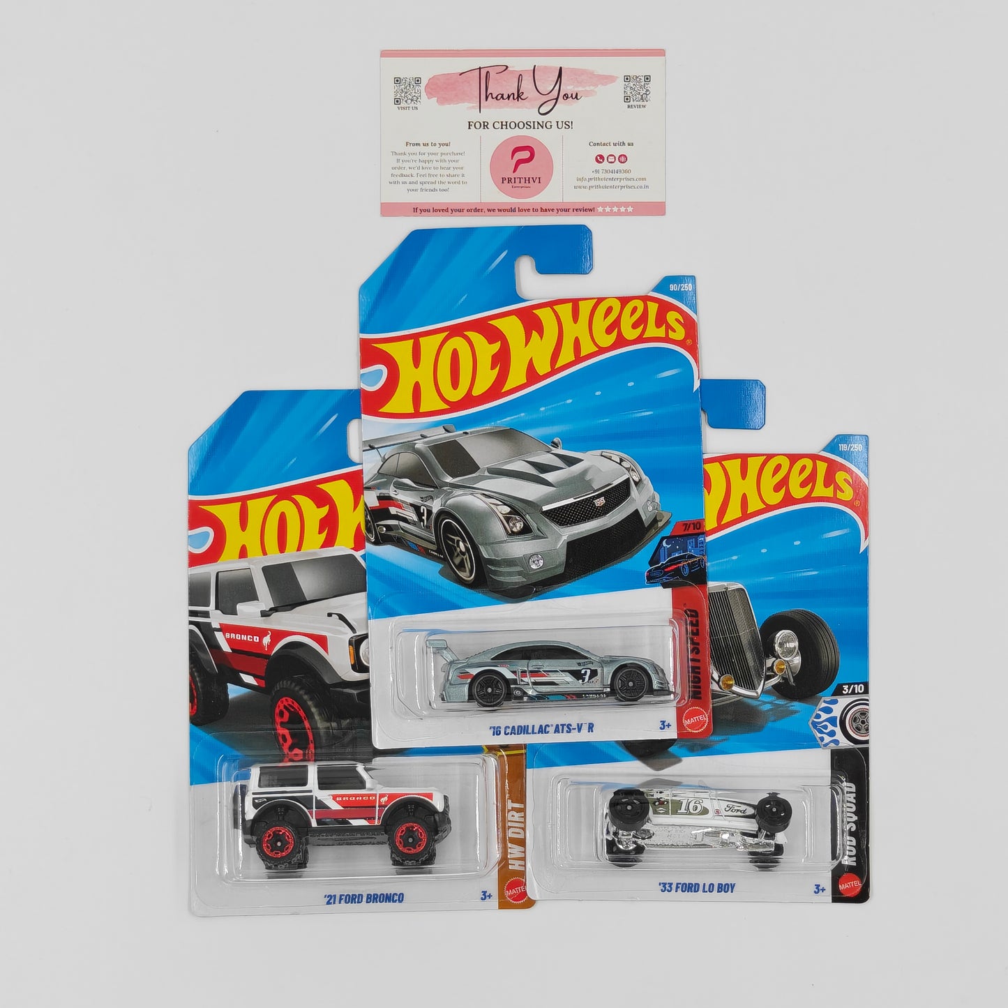'16 Cadillac ATS-V R, '21 Ford Bronco & '33 Ford Lo Boy by Mattel – Hot Wheels Bundle