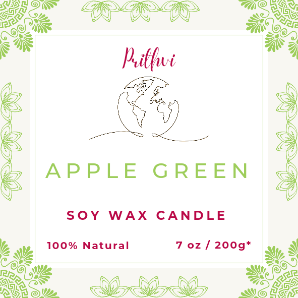 Prithvi Handmade Soy Wax Candle with "Apple Green" Fragrance (200g/7oz, 40 Hours Burn Time)