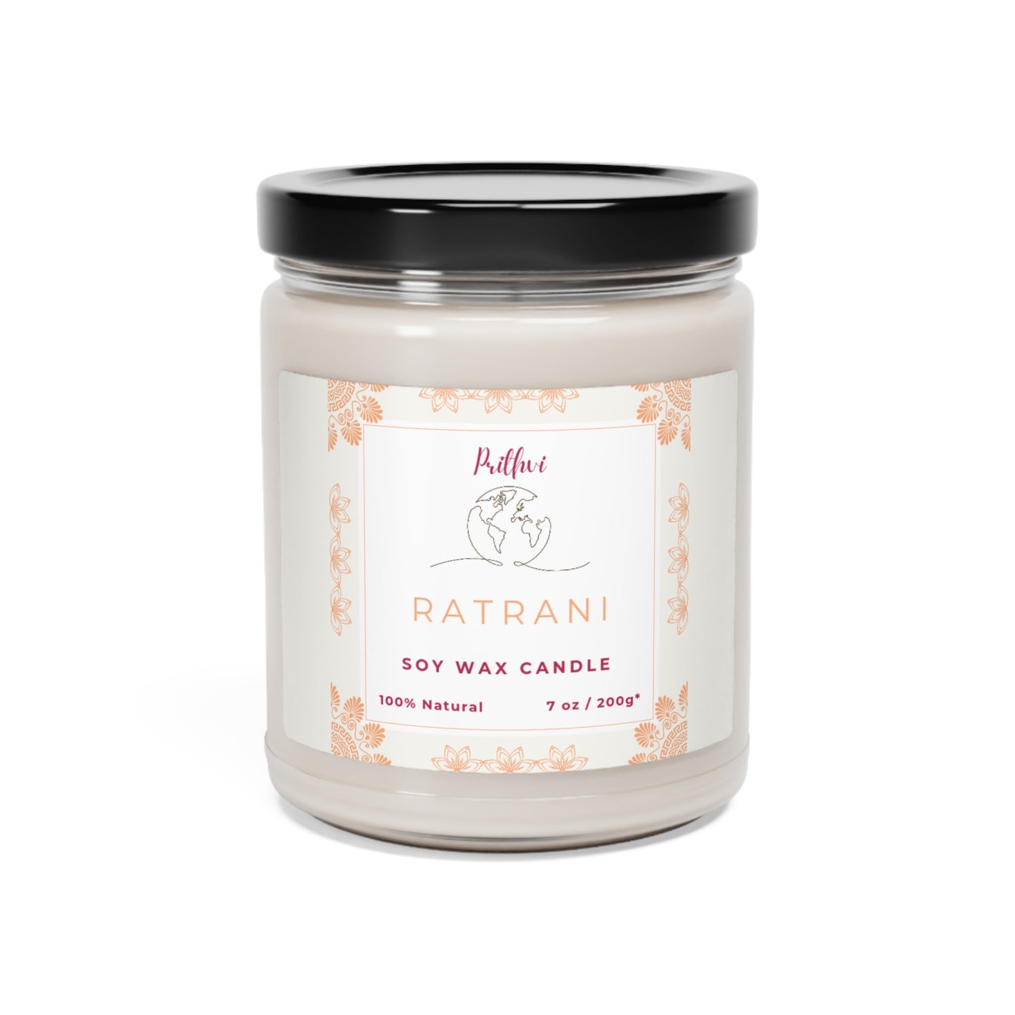 Prithvi Handmade Soy Wax Candle with "Rathrani" Fragrance (200g/7oz, 40 Hours Burn Time)