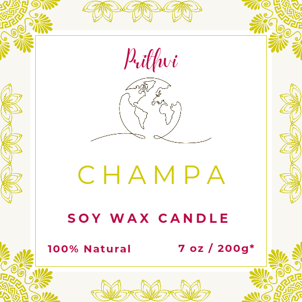 Prithvi Handmade Soy Wax Candle with "Champa" Fragrance (200g/7oz, 40 Hours Burn Time)