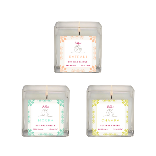 Soy Wax Candle Set of 3 Candles - Ratrani, Mogra, Champa