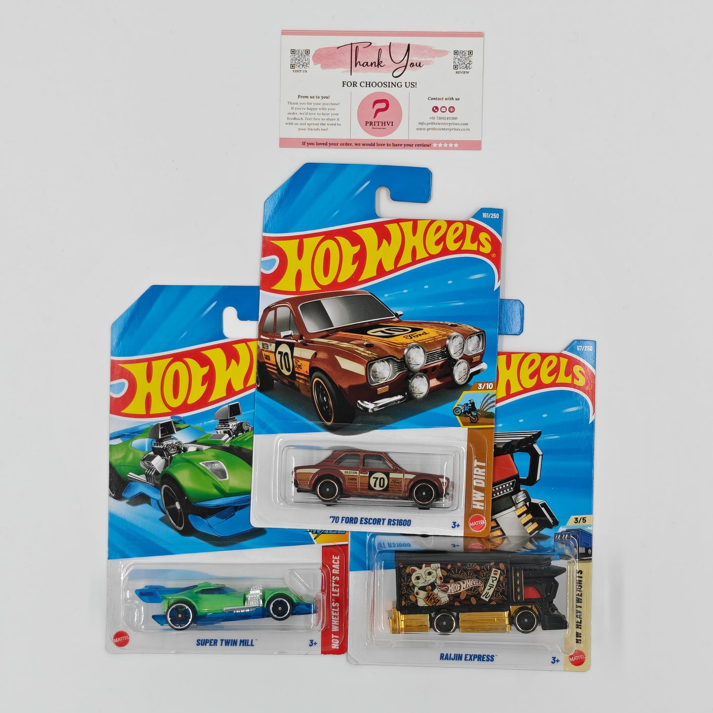 Hot Wheels Bundle – Super Twin Mill, '70 Ford Escort RS1600 & Raijin Express by Mattel