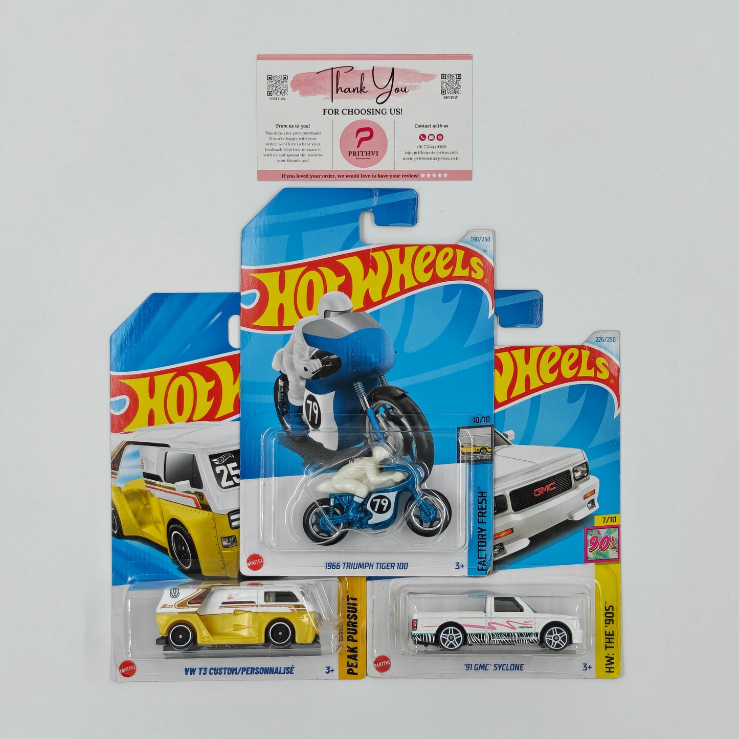 1966 Triumph Tiger 100, VW T3 Custom & '91 GMC Syclone by Mattel – Hot Wheels Bundle