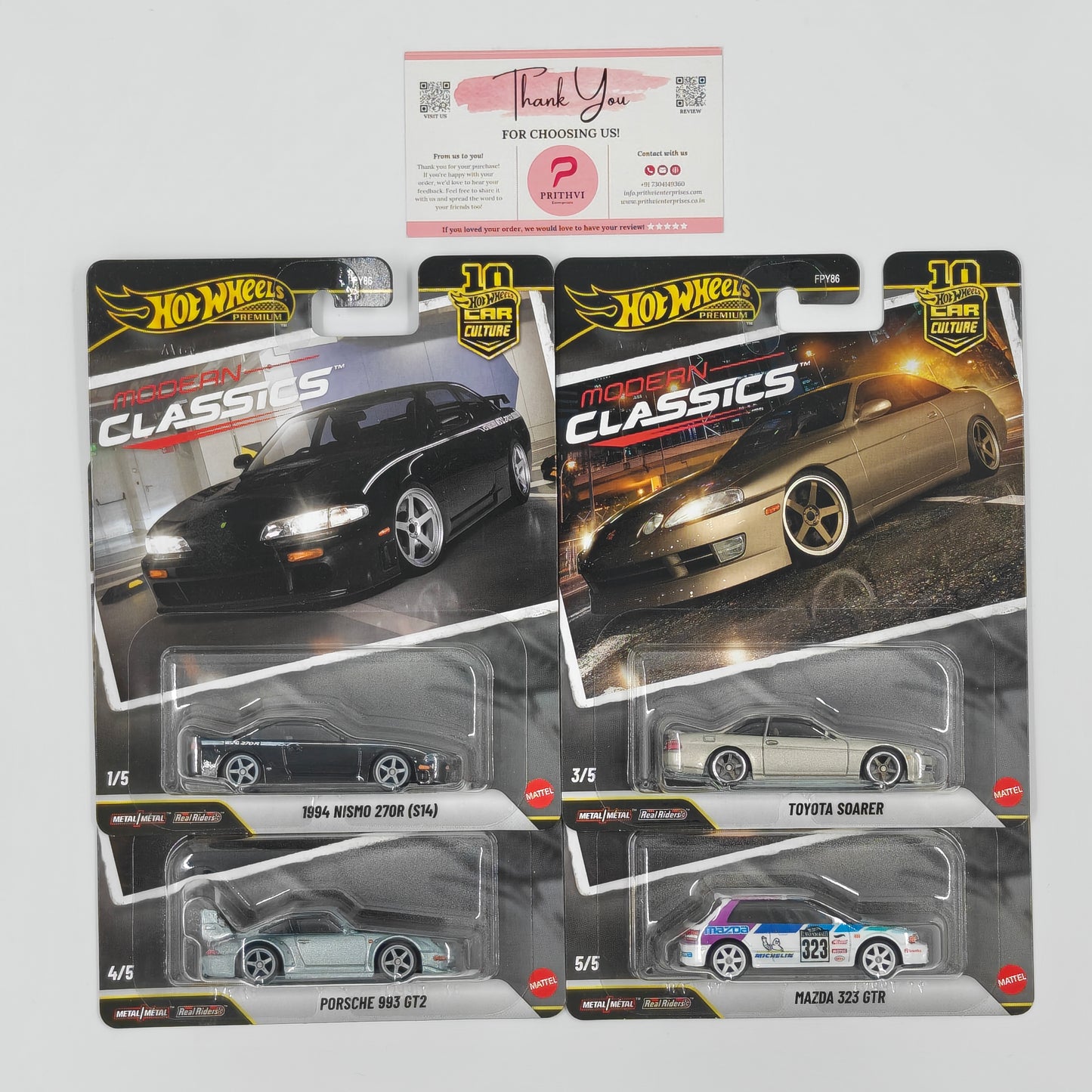 Car Culture Modern Classics (Set of 4) – Nismo S14, Porsche 993 GT2, Toyota Soarer & Mazda 323 GTR by Mattel – Hot Wheels Premium Bundle