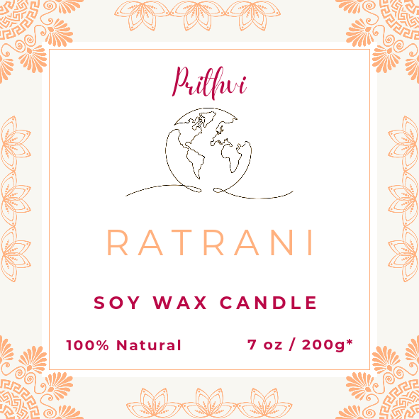 Prithvi Handmade Soy Wax Candle with "Rathrani" Fragrance (200g/7oz, 40 Hours Burn Time)