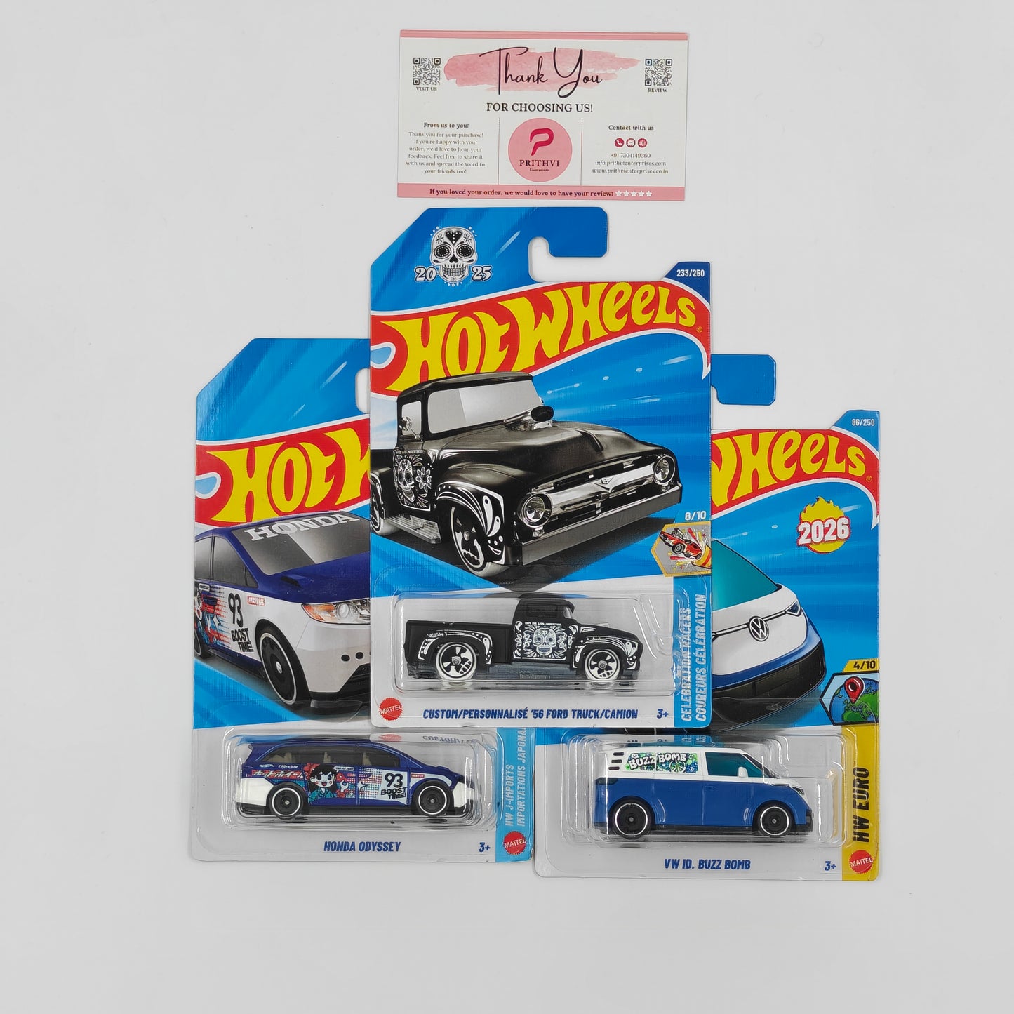 Hot Wheels Bundle – Honda Odyssey, Custom '56 Ford Truck & VW ID Buzz Bomb by Mattel