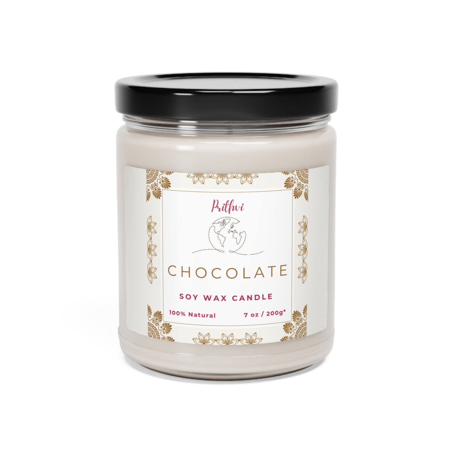 Prithvi Handmade Soy Wax Candle with "Chocolate" Fragrance (200g/7oz, 40 Hours Burn Time)