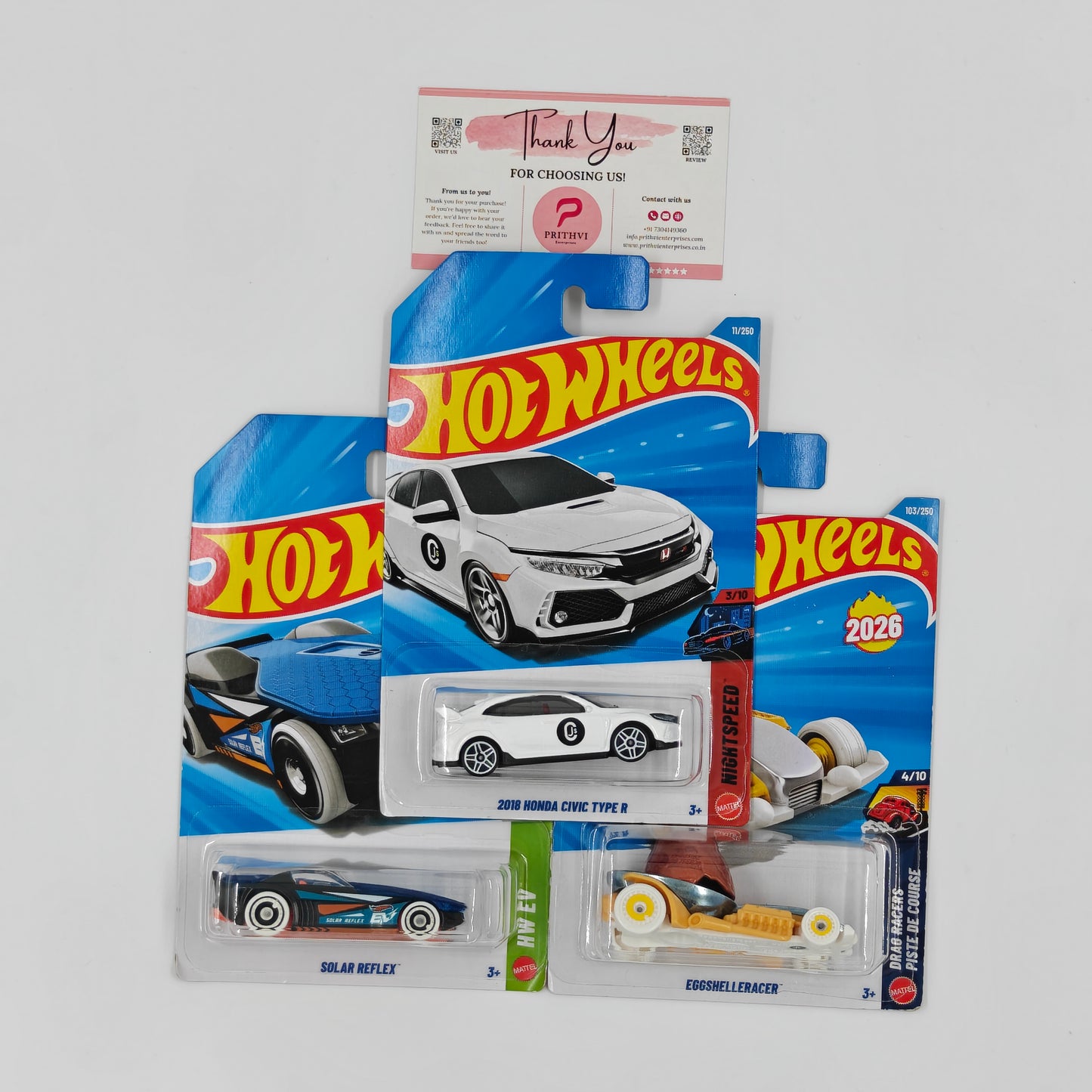 2018 Honda Civic Type R, Solar Reflex & Eggshelleracer by Mattel – Hot Wheels Bundle